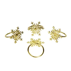 Rond de serviette x4 en métal doré forme flocon de neige