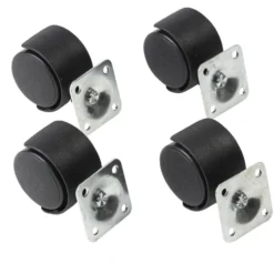 Roulettes rotatives noires x4 en plastique et métal