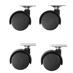 Roulettes rotatives noires x4 en plastique et métal