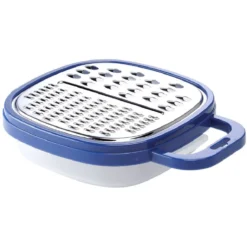Râpe avec récipient en inox et plastique bleu