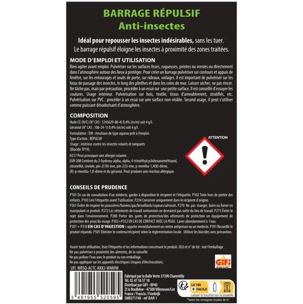Répulsif barrage anti insectes 1 L