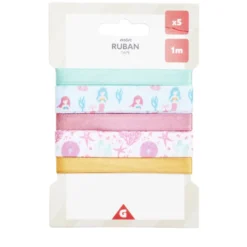 Ruban tissu 5 pièces design enfantin et coloré 1m