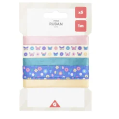 Ruban tissu 5 pièces design enfantin et coloré 1m