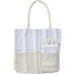 Sac de plage avec fouta à rayures 90x170cm (2 modèles bleu ou rose)