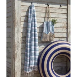 Sac de plage avec fouta à rayures 90x170cm (2 modèles bleu ou rose)
