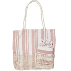 Sac de plage avec fouta à rayures 90x170cm (2 modèles bleu ou rose)