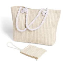 Sac de plage beige polyester et coton