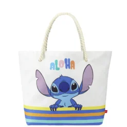 Sac de plage coton anses cordes motif Stitch Aloha 56x16xH38cm