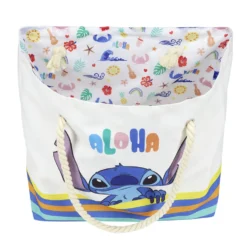 Sac de plage coton anses cordes motif Stitch Aloha 56x16xH38cm