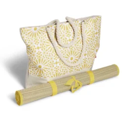 Sac de plage 48x29cm et natte 180x60cm Funky polyester et paille