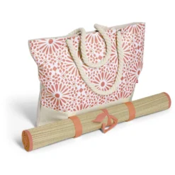 Sac de plage 48x29cm et natte 180x60cm Funky polyester et paille