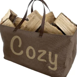 Sac porte-bûches inscription Cozy 64x30xH40cm