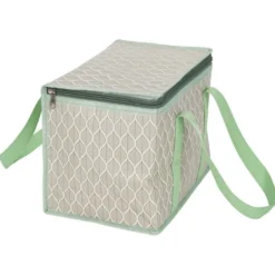 Sac à repas isotherme beige et vert L.28xl.18xH.21 cm