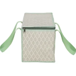 Sac à repas isotherme beige et vert L.28xl.18xH.21 cm