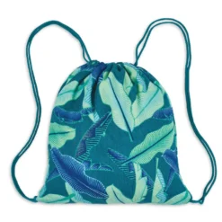 Sac serviette de plage 2 en 1 feuilles vert et bleu