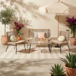 Salon de jardin 4 personnes Bali marron naturel