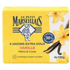 Savon solide Le Petit Marseillais mains et corps vanille 4x100gr