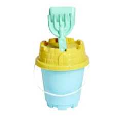 Seau de plage avec pelle râteau tamis en plastique vert