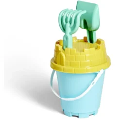 Seau de plage avec pelle râteau tamis en plastique vert