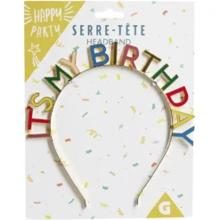 Serre-tête anniversaire It's my birthday doré ou multicolore