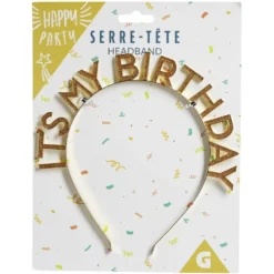 Serre-tête anniversaire It's my birthday doré ou multicolore