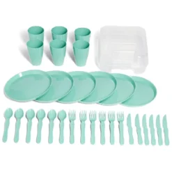 Service de pique-nique pour 6 personnes plastique bleu