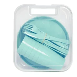 Service de pique-nique pour 6 personnes plastique bleu