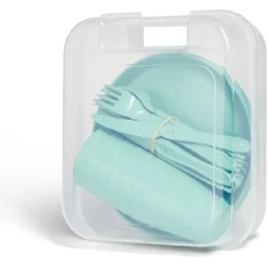 Service de pique-nique pour 6 personnes plastique bleu