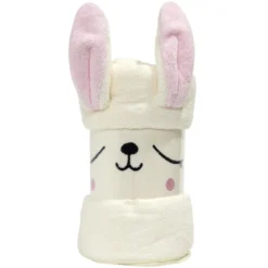 Serviette de bain enfant lapin beige et rose 70x140cm