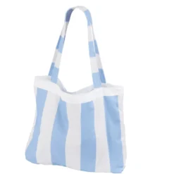Serviette de plage avec sac intégré 2en1 polyester rayé blanc et bleu 90x164cm