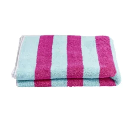 Serviette de plage 70x140cm rayée rose et bleu 100% coton