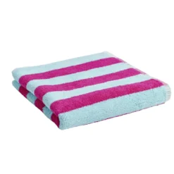 Serviette de plage 70x140cm rayée rose et bleu 100% coton