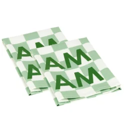 Serviette de table x2 coton vichy vert "miam miam" 45x45cm