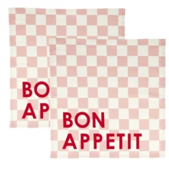 Serviette de table x2 coton vichy rose "bon appétit" 45x45cm
