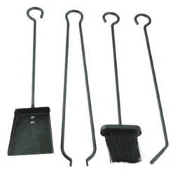 Set cheminée 4 accessoires pelle balayette pince tisonnier métal