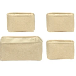 Set de 4 panières tissu bouclette blanc 2 tailles 36x16xH26cm et 23x16xH14cm