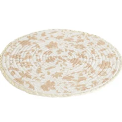 Set de table rond coton motif feuille automne orange Ø35cm