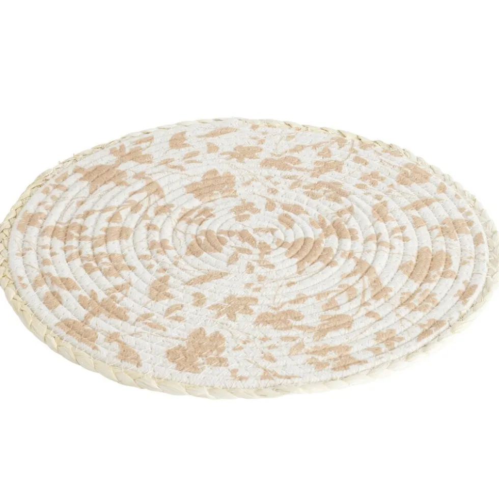 Set de table rond coton motif feuille automne orange Ø35cm