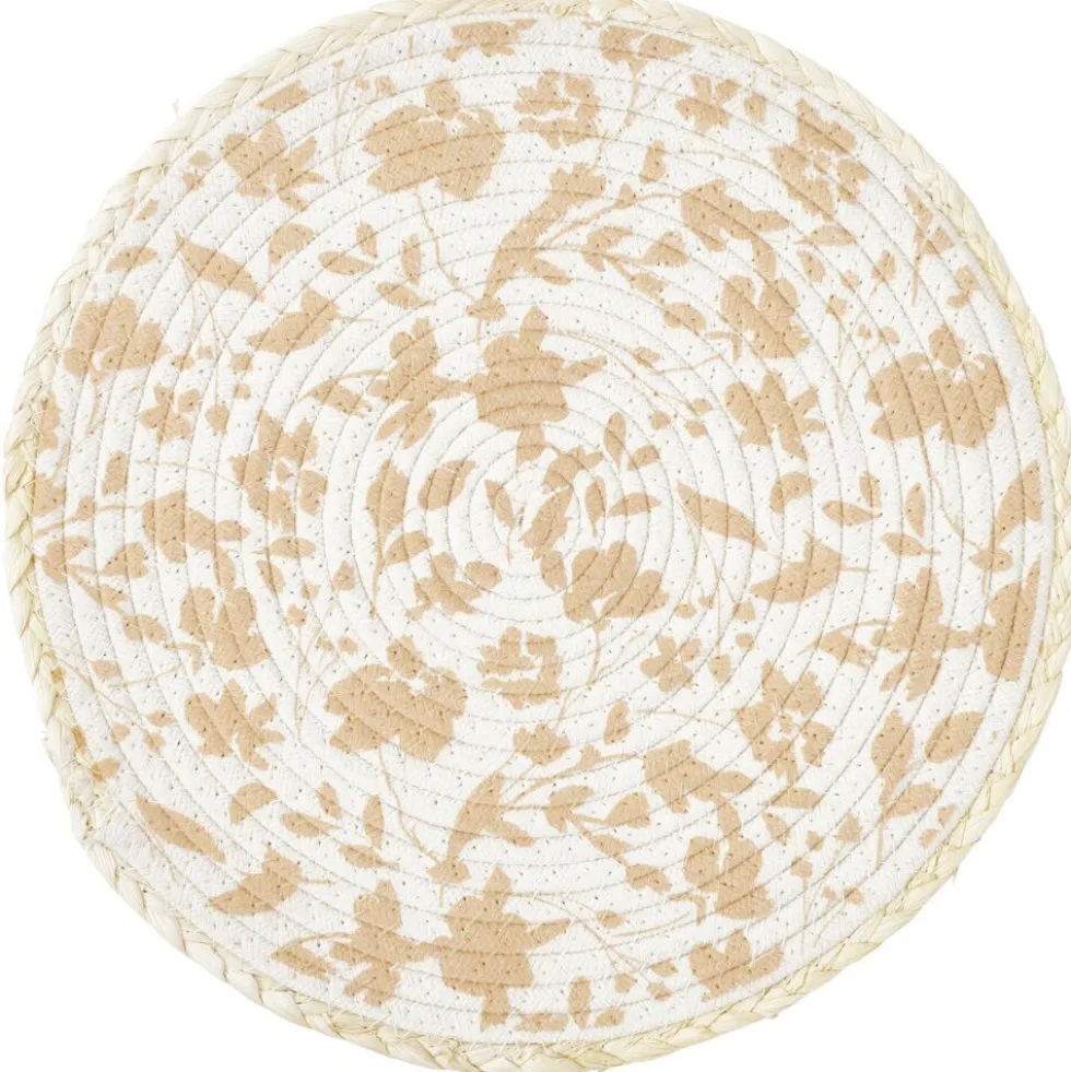 Set de table rond coton motif feuille automne orange Ø35cm