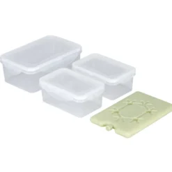 Set lunch bag isotherme tissu blanc 3 boîtes et 1 bloc de glace 18x17xH20,5cm