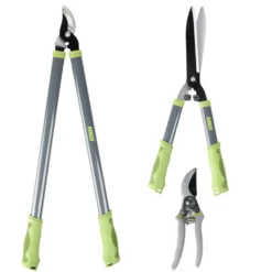Set outils de coupe et taille jardin x3 métal plastique gris et vert