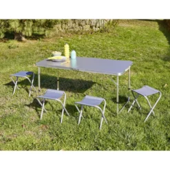 Set table de camping pliable 120x60cm avec 4 tabourets