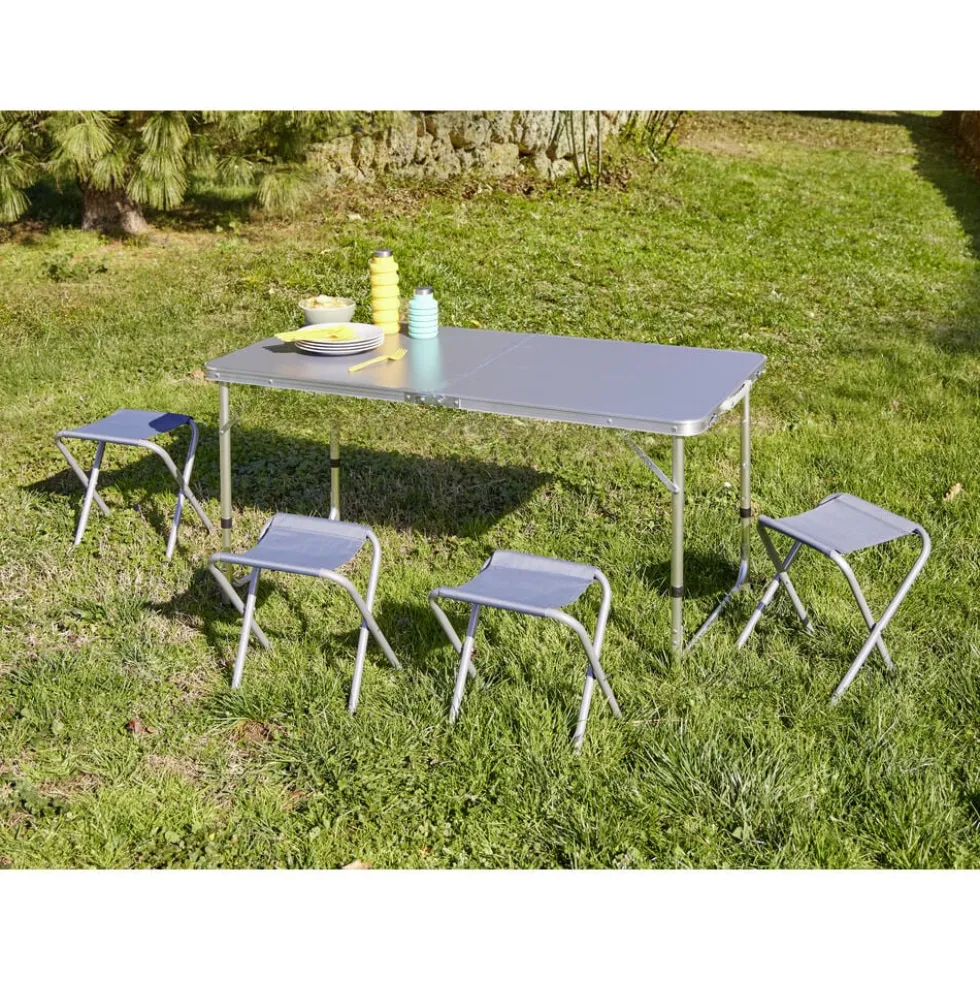 Set table de camping pliable 120x60cm avec 4 tabourets