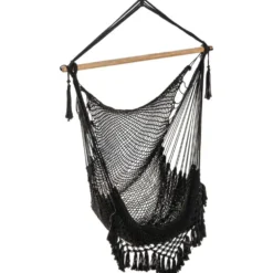 Siège suspendu Natura bois macramé noir 100x130xH125cm