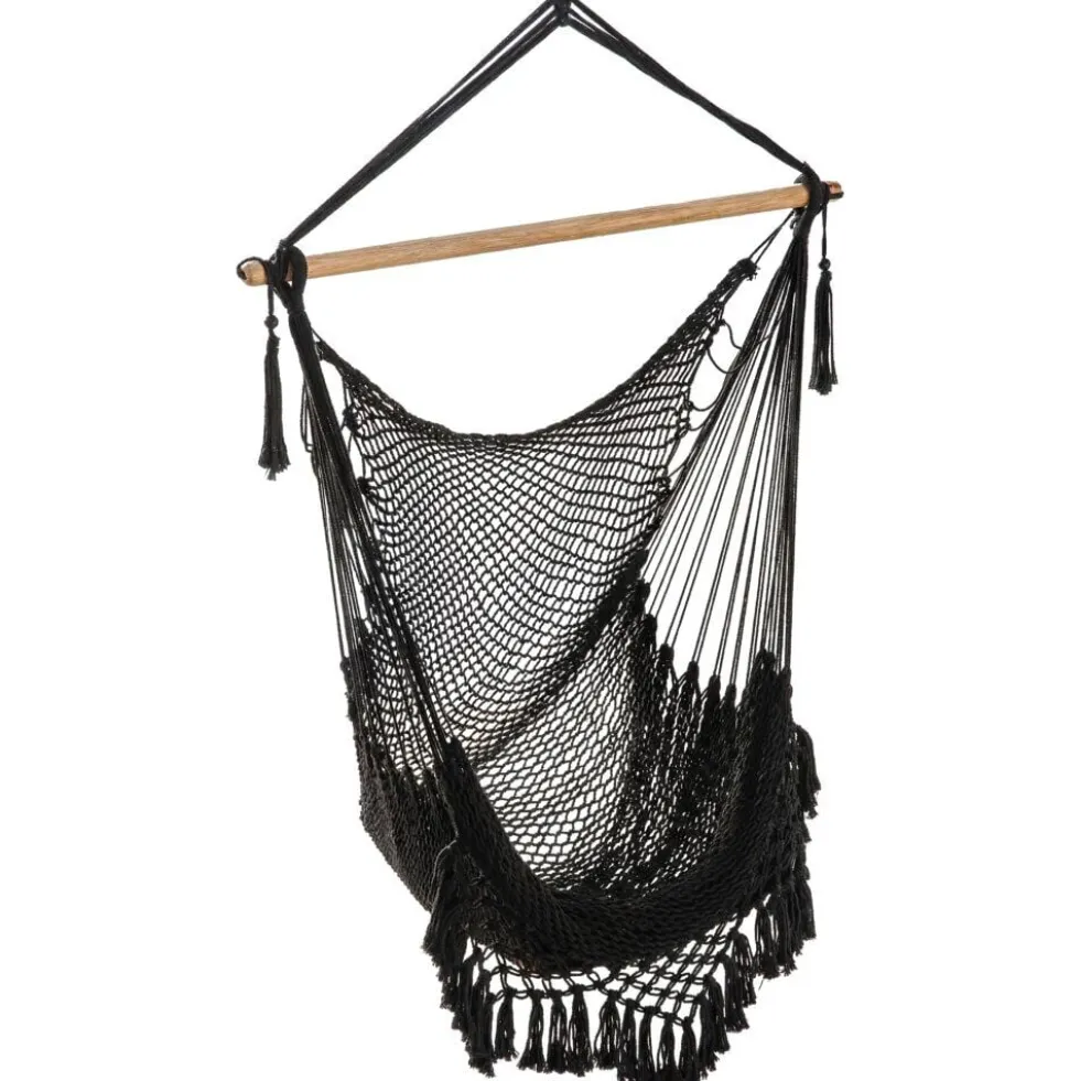 Siège suspendu Natura bois macramé noir 100x130xH125cm