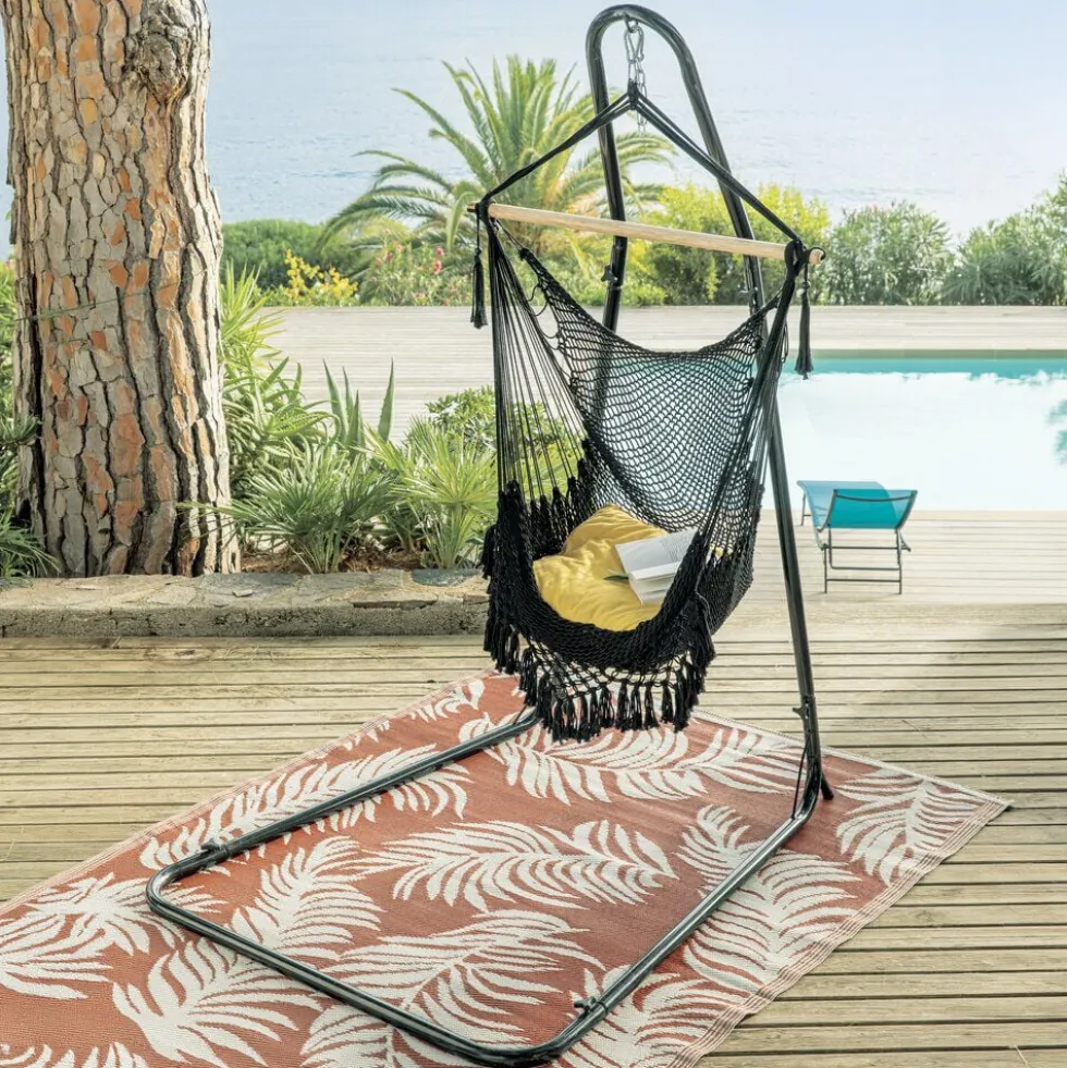 Siège suspendu Natura bois macramé noir 100x130xH125cm