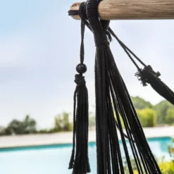 Siège suspendu Natura bois macramé noir 100x130xH125cm