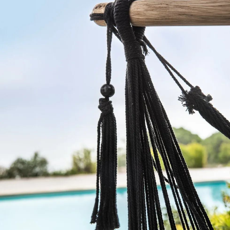 Siège suspendu Natura bois macramé noir 100x130xH125cm