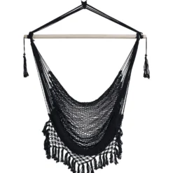 Siège suspendu Natura bois macramé noir 100x130xH125cm