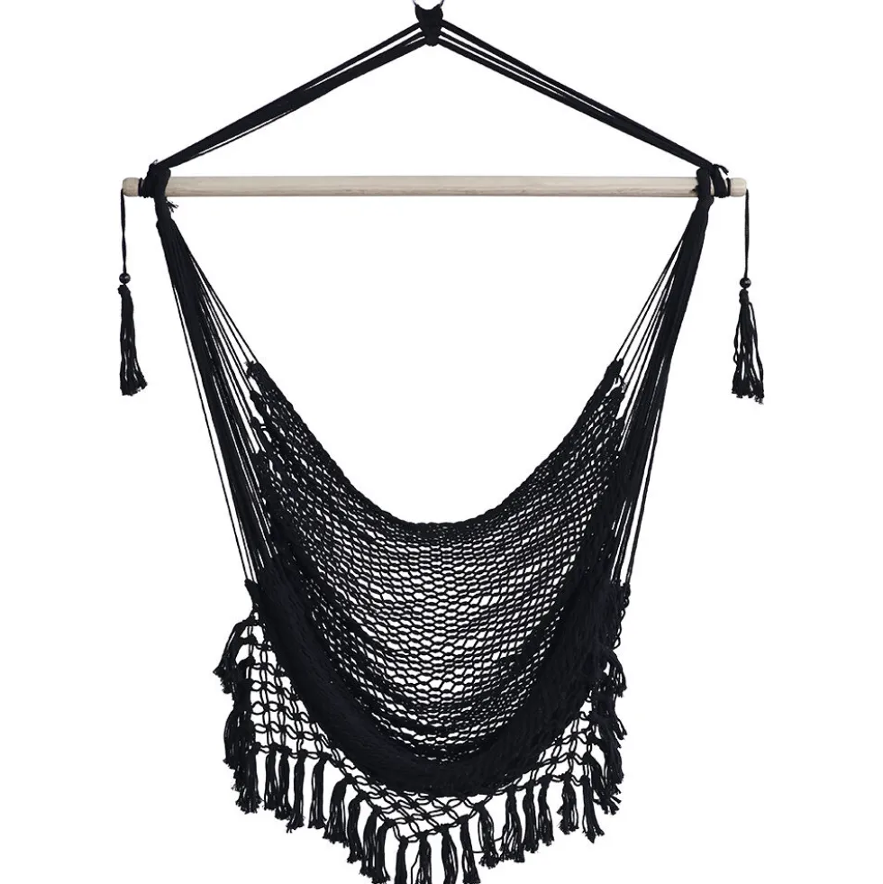 Siège suspendu Natura bois macramé noir 100x130xH125cm